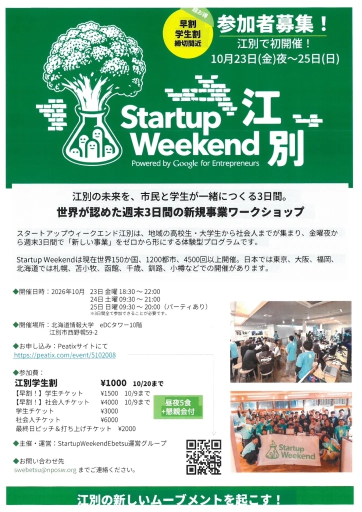 Startup Weekend 江別 Vol.1 のチラシ